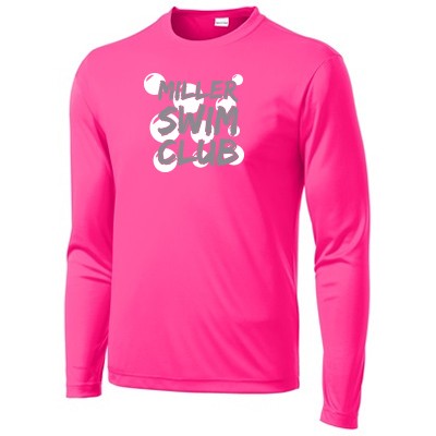 Miller Swim Club 05 Mens,  Ladies, and Youth 100% Moisture Wicking Poly Longsleeve T Shirt (note: Ladies is a V Neck style, Adult and Youth are Crewneck style) 